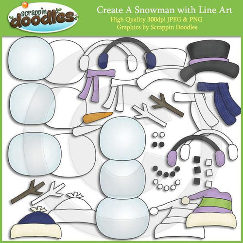 Create A Snowman Clip Art With Line Art Download