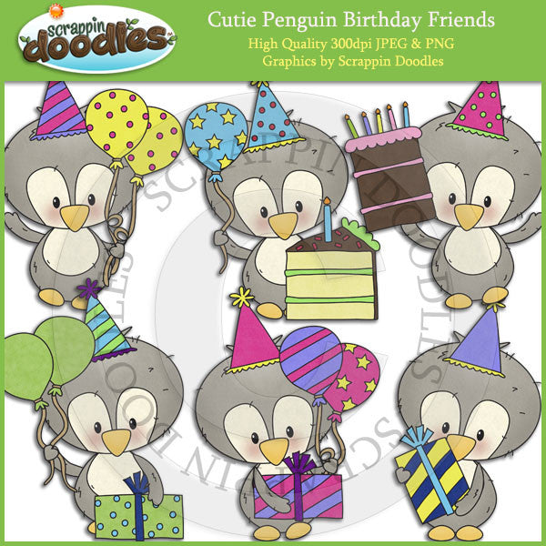 Cutie Penguin Birthday Friends Clip Art Download