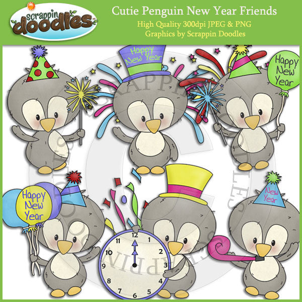 Cutie Penguin New Year Friends Clip Art Download