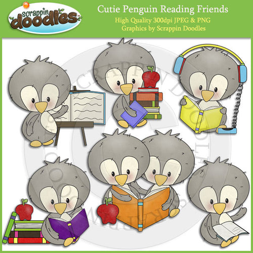 Cutie Penguin Reading Friends Clip Art Download