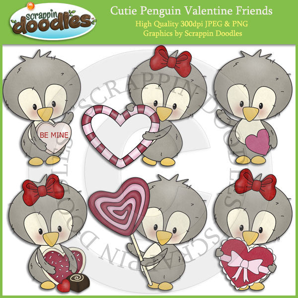 Cutie Penguin Valentine Friends Clip Art Download