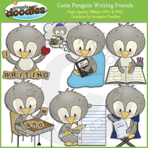 Cutie Penguin Writing Friends Clip Art Download
