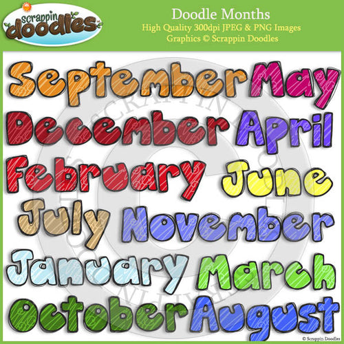 Doodle Months Clip Art & Line Art