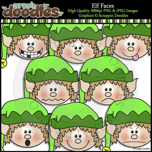 Elf Faces Clip Art & Line Art