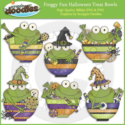 Froggy Fun Halloween Treat Bowls Clip Art Download