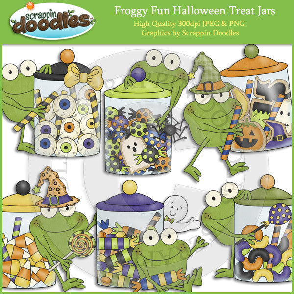 Froggy Fun Halloween Treat Jars Clip Art Download