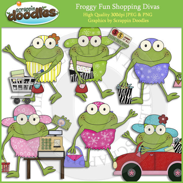 Froggy Fun Shopping Divas Clip Art Download