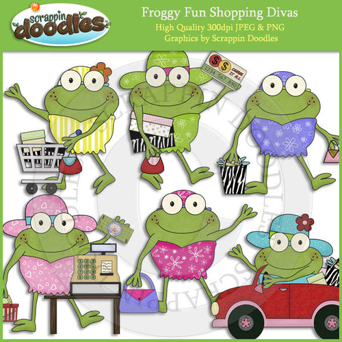 Froggy Fun Shopping Divas Clip Art Download