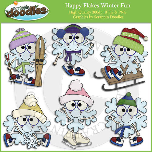 Happy Flakes Winter Fun Clip Art Download