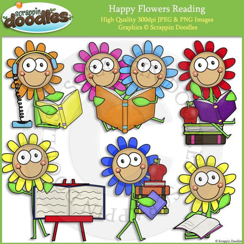 Happy Flowers Reading Clip Art