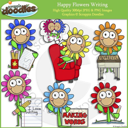 Happy Flowers Writing Clip Art