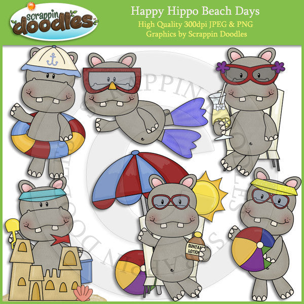 Happy Hippo Beach Days Clip Art Download