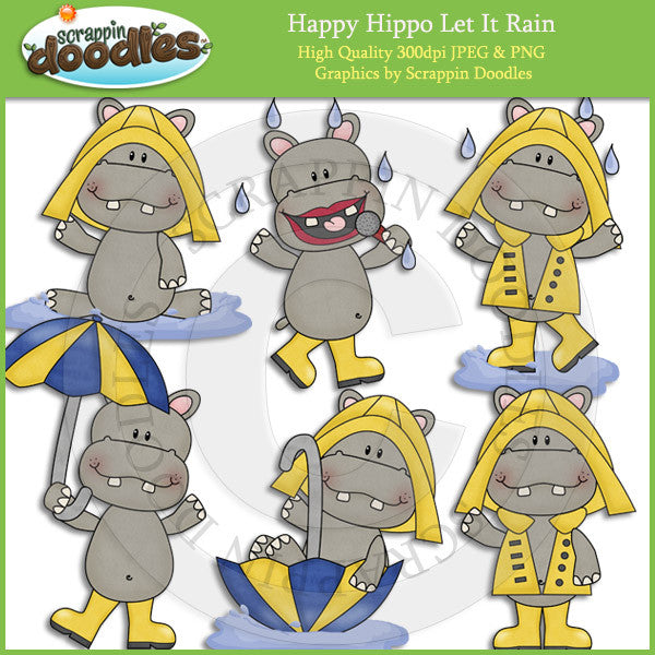Happy Hippo Let It Rain Clip Art Download