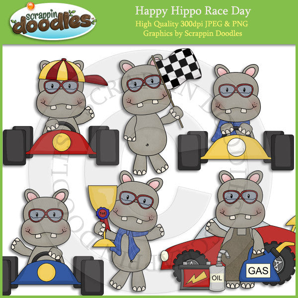 Happy Hippo Race Day Clip Art Download