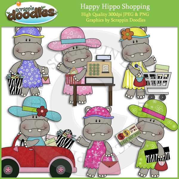 Happy Hippo Shopping Clip Art Download