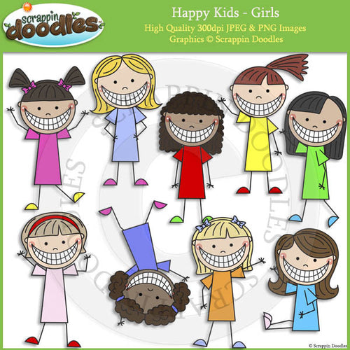 Happy Kids - Girl Clip Art & Line Art