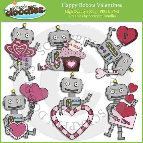 Happy Robots Valentines Clip Art Download