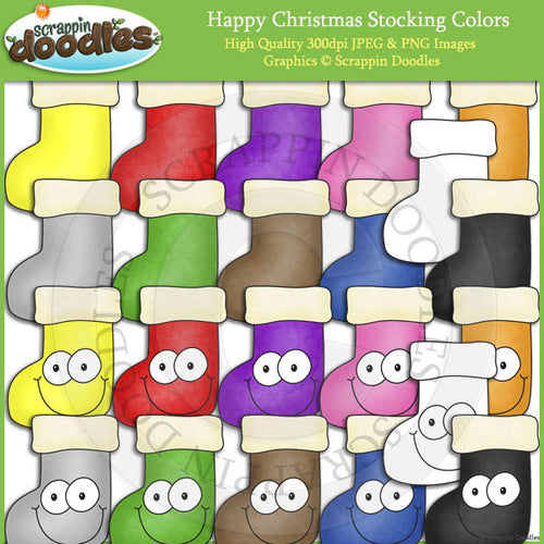 Happy Christmas Stocking Colors Clip Art