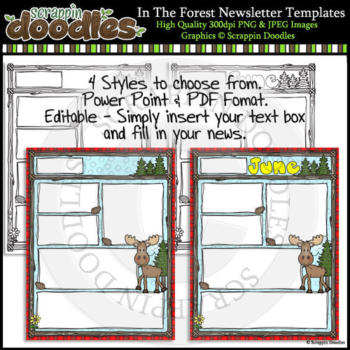 In The Forest 8 1/2 x 11 Newsletter Templates Color & Line Art