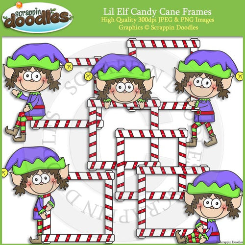 Lil Elf Candy Cane Frames Clip Art