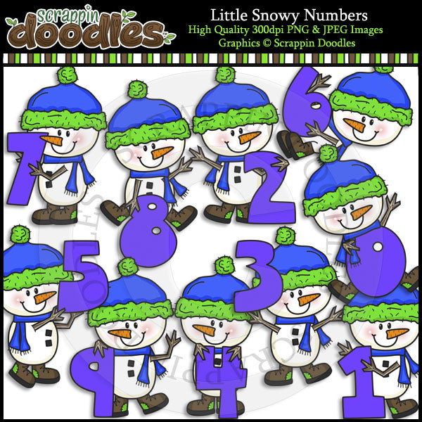 Little Snowy Numbers Clip Art & Line Art