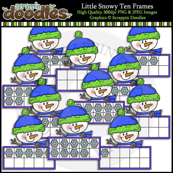 Little Snowy Ten Frames Clip Art & Line Art
