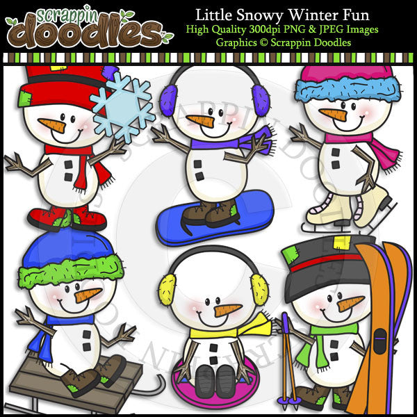 Little Snowy Winter Fun Clip Art & Line Art