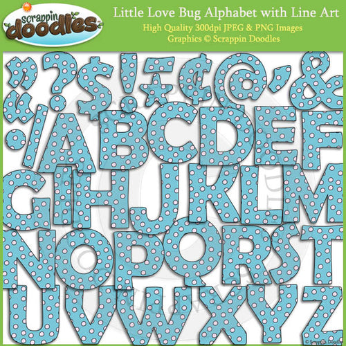 Little Love Bug Alphabet Clip Art with Line Art