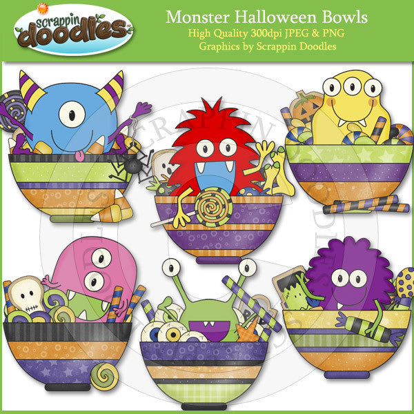 Monster Halloween Bowls Clip Art Download