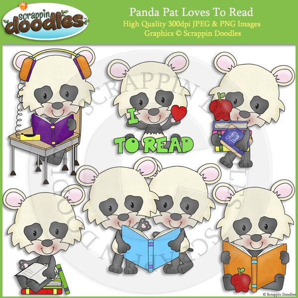 Panda Pat Loves to Read Clip Art
