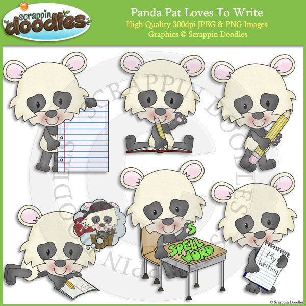 Panda Pat Loves to Write Clip Art
