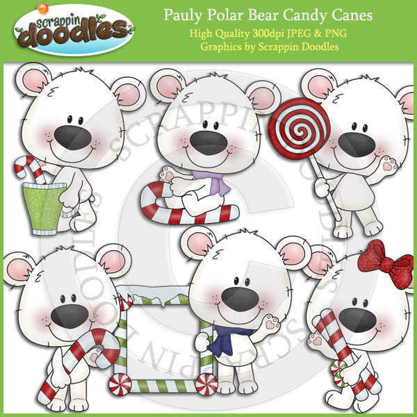 Pauly Polar Bear Candy Canes Clip Art Download