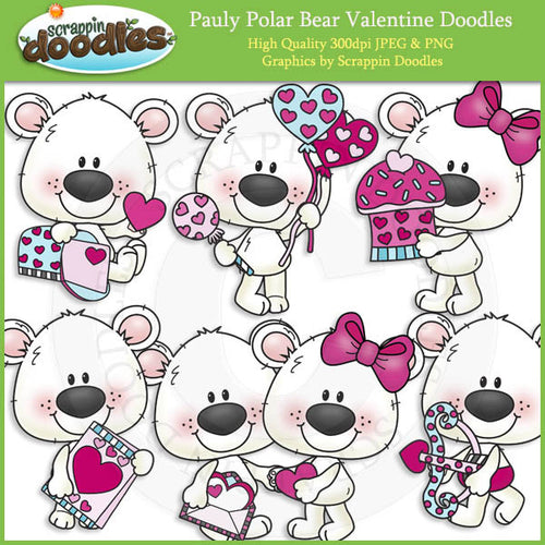 Pauly Polar Bear Valentine Doodles Clip Art