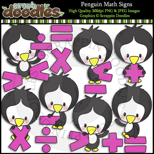 Penguin Math Signs Clip Art & Line Art