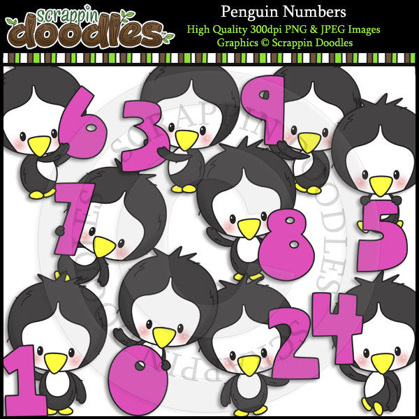 Penguin Numbers Clip Art & Line Art