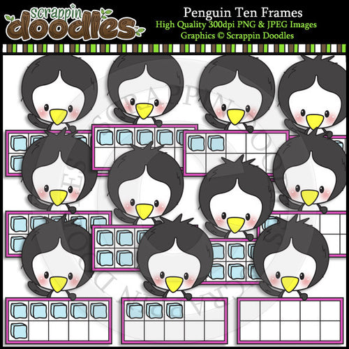Penguin Ten Frames Clip Art & Line Art