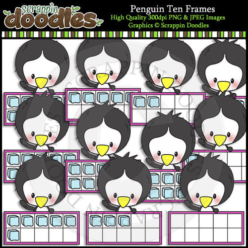 Penguin Ten Frames Clip Art & Line Art
