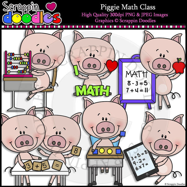 Piggie Math Class Clip Art & Line Art