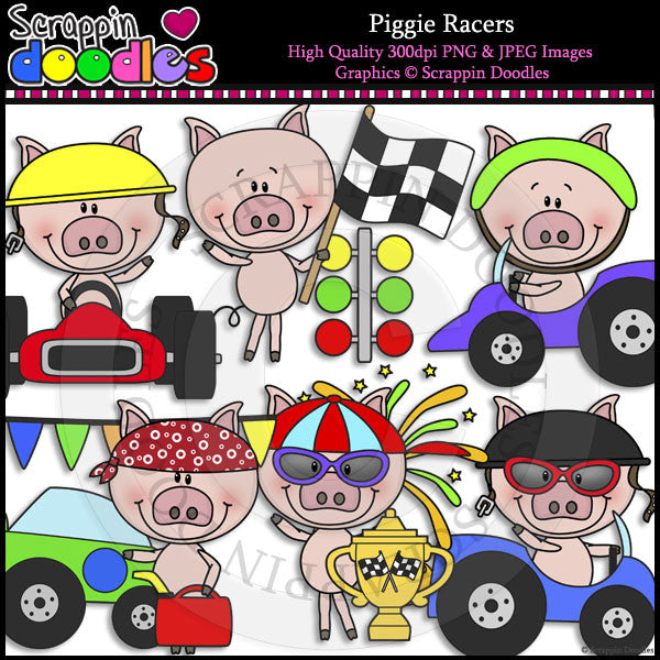 Piggie Racers Clip Art & Line Art