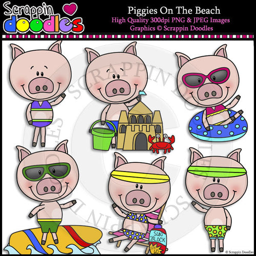 Piggies On The Beach Clip Art & Line Art