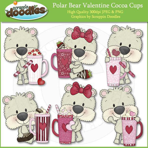 Polar Bear Valentine Cocoa Cups Clip Art Download