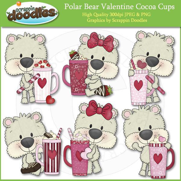 Polar Bear Valentine Cocoa Cups Clip Art Download