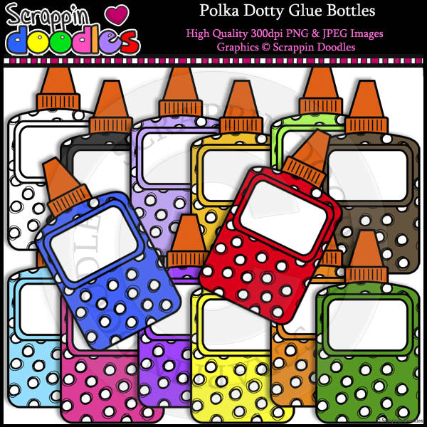 Polka Dotty Glue Bottles Clip Art & Line Art