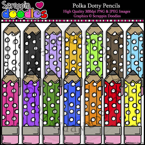 Polka Dotty Pencils Clip Art & Line Art