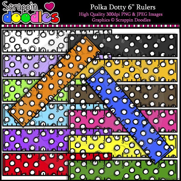 Polka Dotty 6" Rulers Clip Art & Line Art