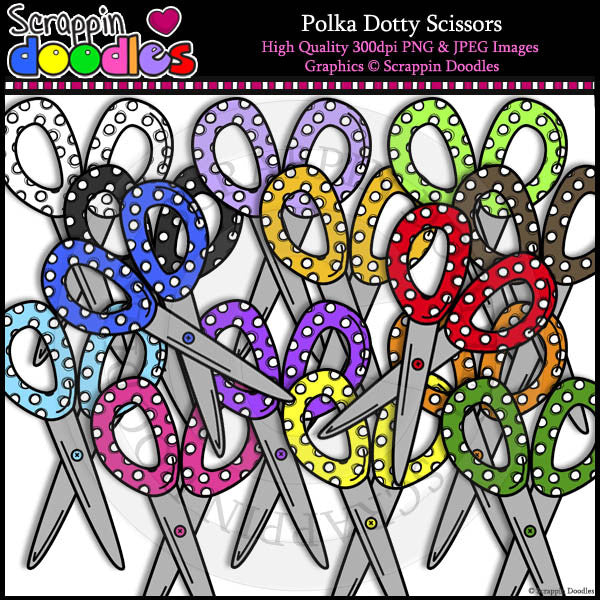 Polka Dotty Scissors Clip Art & Line Art