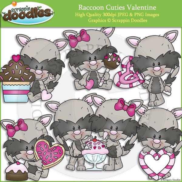 Raccoon Cuties Valentines Clip Art
