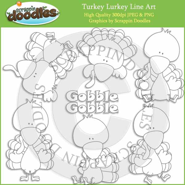 Turkey Lurkey Line Art / Digital Stamps Download