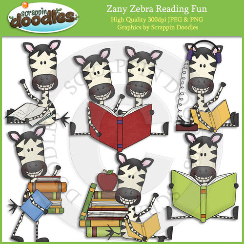 Zany Zebra Reading Fun Clip Art Download
