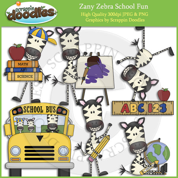 Zany Zebra School Fun Clip Art Download